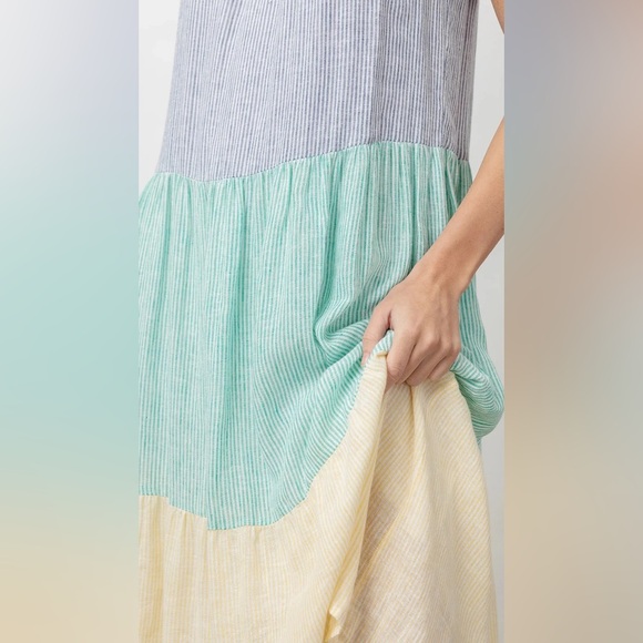 Rails Capri Linen Blend Ruffle Strap Midi Dress Mixed Rainbow Stripe. Size XS - Picture 2 of 6